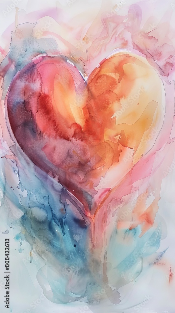 A watercolor painting of a heart in soft, flowing colors, evoking a sense of tenderness and romance A watercolor painting of a heart in soft, flowing colors, evoking a sense of tenderness and romance
