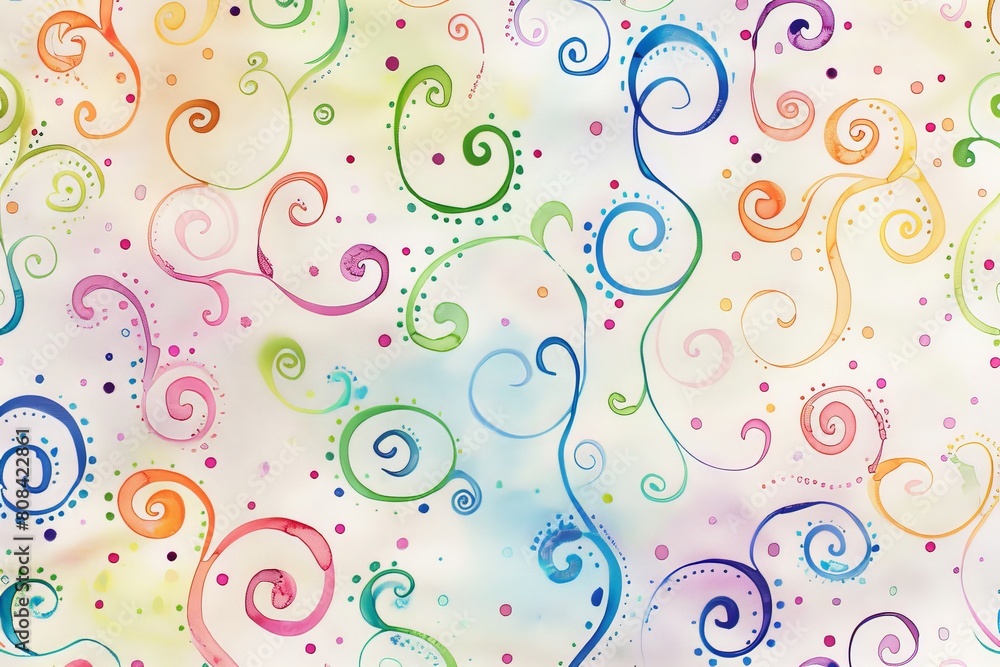 A whimsical watercolor pattern with playful swirls and dots in pastel colors, ideal for both birthdays and Mothers Day A whimsical watercolor pattern with playful swirls and dots in pastel colors, ideal for both birthdays and Mothers Day