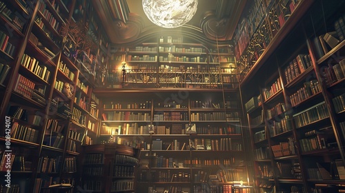 Library full of bookshelf wallpaper