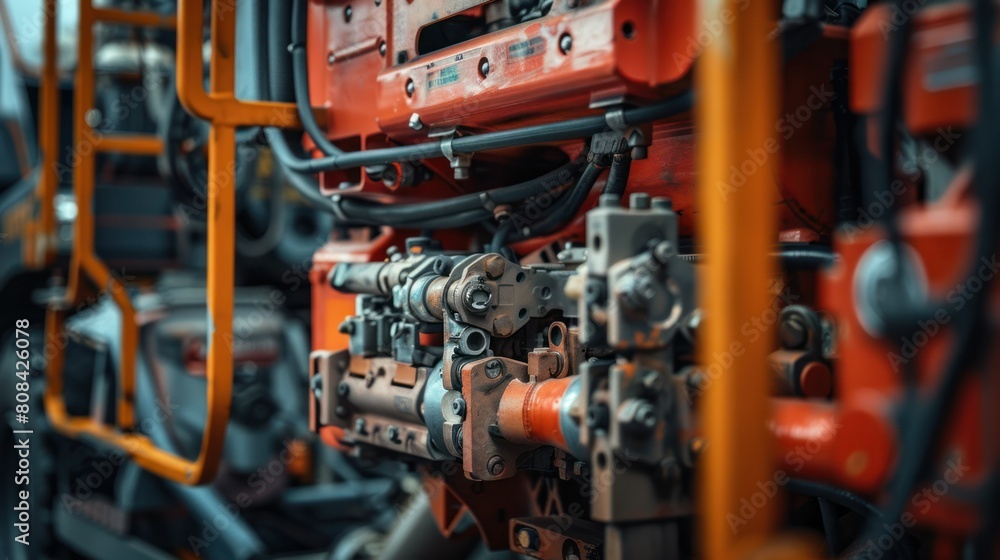 close-up photo of the intricate details of a crane truck's hydraulic system, showcasing the power and precision of the machinery. close-up photo of the intricate details of a crane truck's hydraulic system, showcasing the power and precision of the machinery.