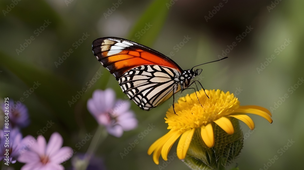 A delicate butterfly perched on a colorful wildflower A delicate butterfly perched on a colorful wildflower