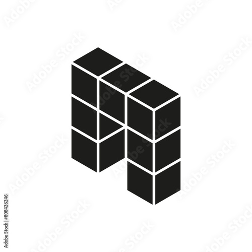 Minimalist 3D vector. Geometric black cubes design. Abstract typographic illustration. Modern monochrome art.