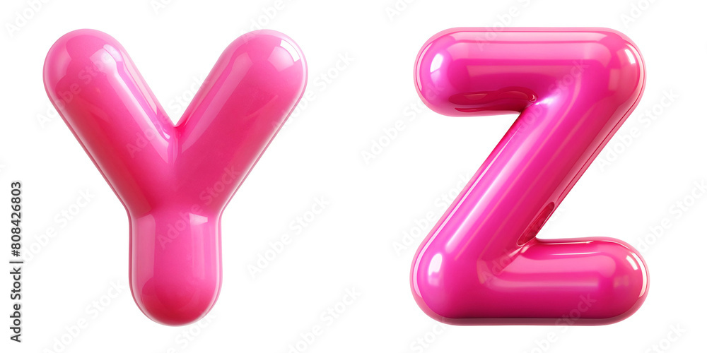 Letters Y, Z. Shiny Pink 3D Glossy Alphabet: Bubblegum Pink Brilliance. Letters Y, Z. Shiny Pink 3D Glossy Alphabet: Bubblegum Pink Brilliance.