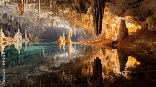 Subterranean lakes reflect the dazzling formations . Generative Ai