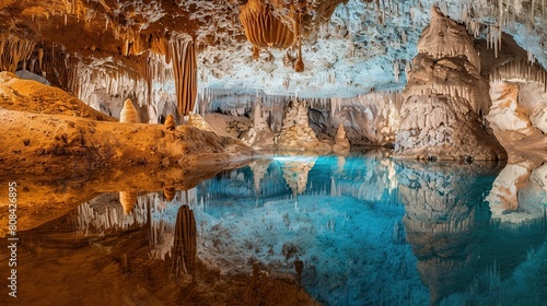 Subterranean lakes reflect the dazzling formations . Generative Ai