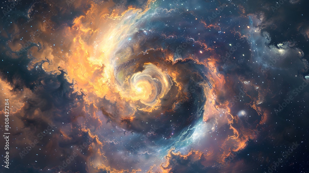 Obraz premium A swirling vortex of vibrant nebulas, glowing stars, and cosmic dust, reminiscent of a symphony of light and color
