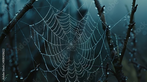 Spider web covered in water drops