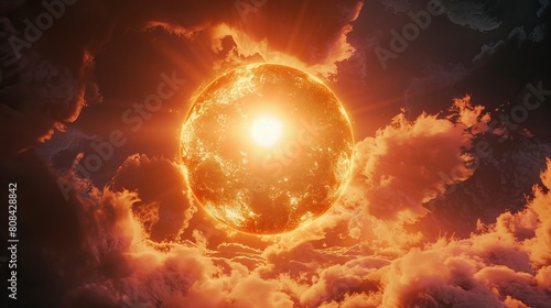 View of 3d burning sun
