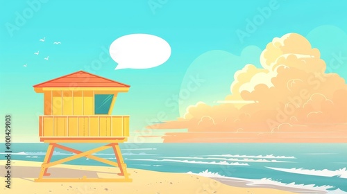 Lifeguard tower with a speech bubble for presenting safety instructions or beach rules