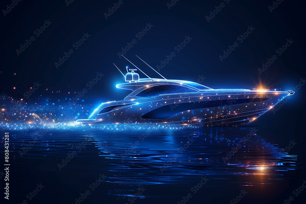A sleek speedboat cruises gracefully on calm waters under the bright sun, embodying leisure and adventure on the open sea A sleek speedboat cruises gracefully on calm waters under the bright sun, embodying leisure and adventure on the open sea