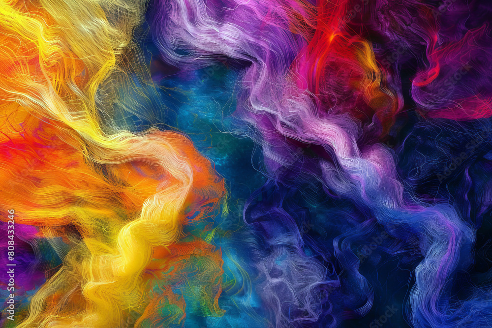 vibrant abstract painting with swirling hues and a dynamic composition