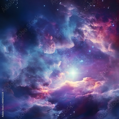 Colorful space galaxy cloud nebula. Starry night cosmos. Generative AI.