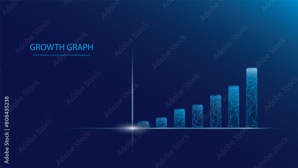Digital growth graph with Low Poly wireframe on blue light background ...
