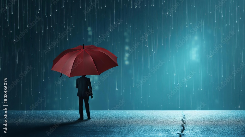 An umbrella shielding someone from a downpour, illustrating the protective role of risk management in shielding a business from unexpected setbacks
