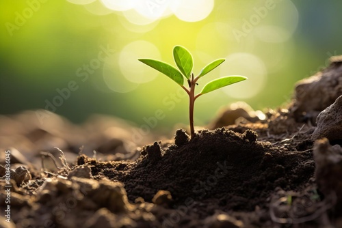 A seedling pushing through tough soil, illustrating growth and strength gained through overcoming resistance photo