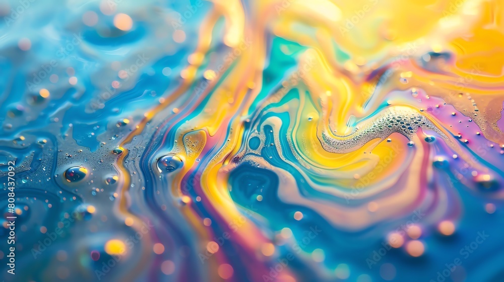 Closeup texture of a soap bubble under sunlight, showcasing a microscopic view of strange rainbow light patterns Closeup texture of a soap bubble under sunlight, showcasing a microscopic view of strange rainbow light patterns