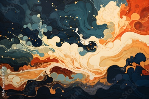 Abstract art style depiction of cream pie texture, with exaggerated swirls and splashes, vibrant against a dark background photo