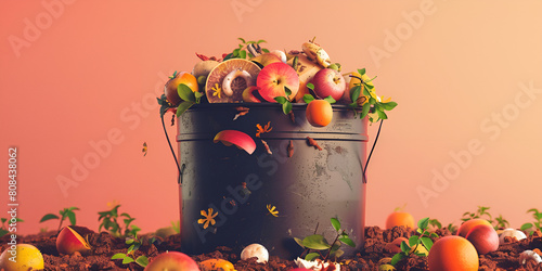 A pot full of vegetables and fruits with a dark background photo
