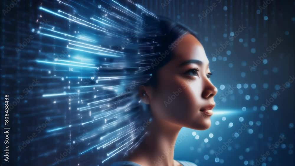 A woman's profile is set against a backdrop of flowing data, symbolizing the connection between human intelligence and the digital world.
A woman's profile is set against a backdrop of flowing data, symbolizing the connection between human intelligence and the digital world.
