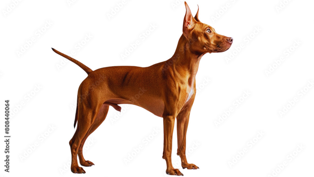 dog standing with head held up high, full body, proudly showcasing its short coat and erect ears, on a white background