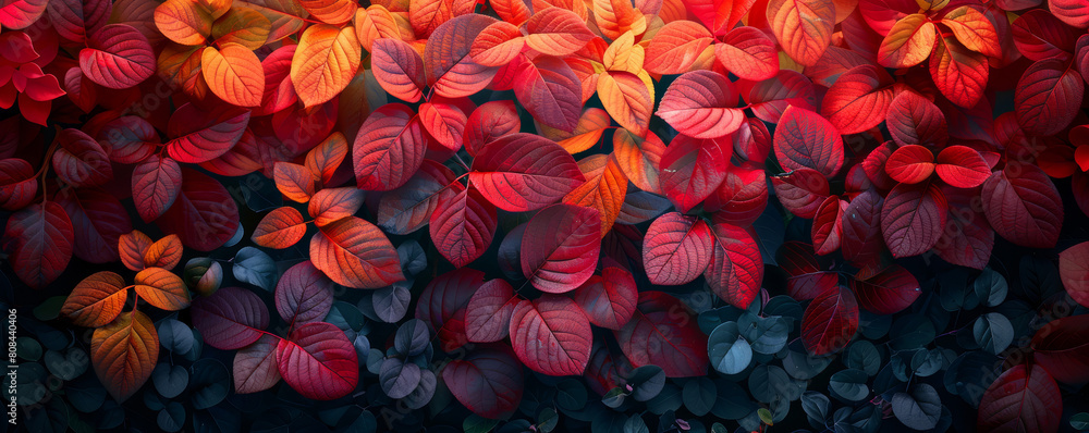 Vibrant red and orange leaves on a dark background Vibrant red and orange leaves on a dark background