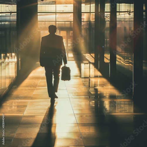 Businessman walking with travel bag along at airport 