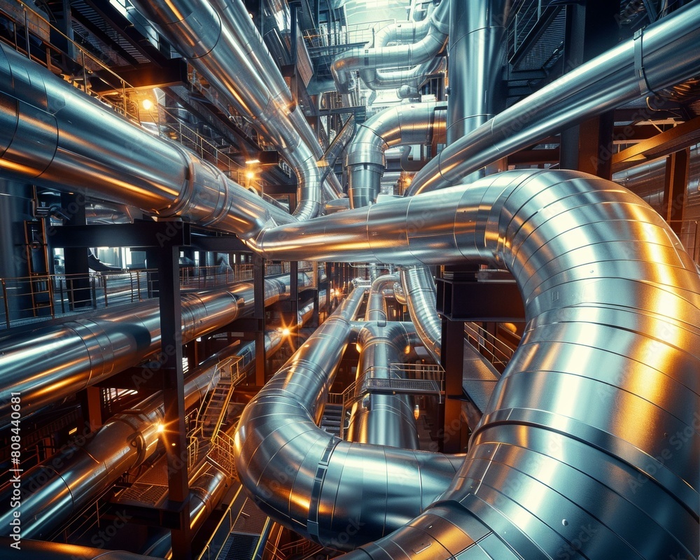 Pipes and tubes in an industrial setting. AI.