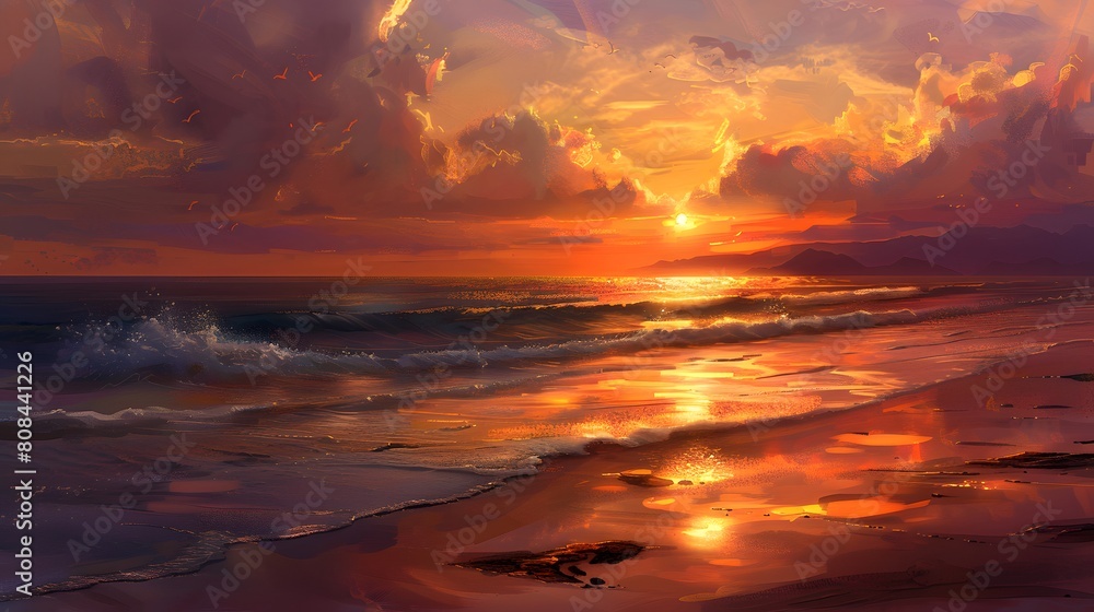 Sunset view summer in the beach Oceans. Generative AI Sunset view summer in the beach Oceans. Generative AI
