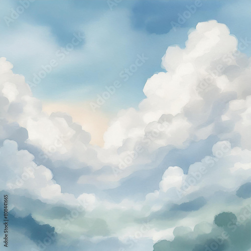 Dreamy watercolor cloudy sky background