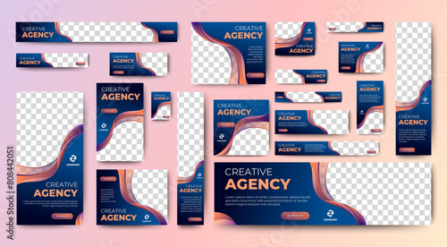 set of creative web banners of standard size with a place for photos. Vertical, horizontal and square template. vector