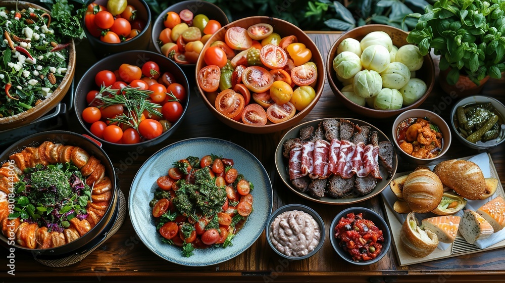 Epicurean Affair: Top-Down View of European Dinner Delights Epicurean Affair: Top-Down View of European Dinner Delights