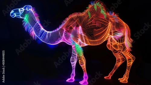 A luminous camel, glowing softly, appears as a transparent creature, Ai Generated