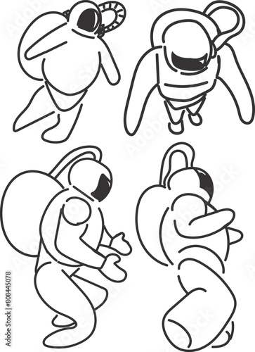 A set of stickers or characters in the form of astronauts.
