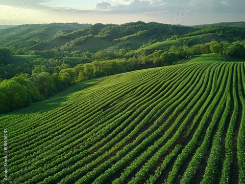 View of crops in spring, plowed fields and trees on green hillside，Vibrant Spring Landscape with Plowed Fields, Green Hills, and Trees - 4K HD Wallpaper