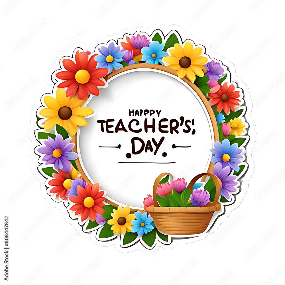 Teacher's Day, flower basket, sticker, circular white background, illustration, vector, ai, generative, 스승의 날 Teacher's Day, flower basket, sticker, circular white background, illustration, vector, ai, generative, 스승의 날