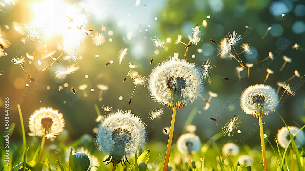 Single Dandelion Against a Sunset, Seeds Blowing in the Wind, Symbol of Change and Fragility in Nature Single Dandelion Against a Sunset, Seeds Blowing in the Wind, Symbol of Change and Fragility in Nature