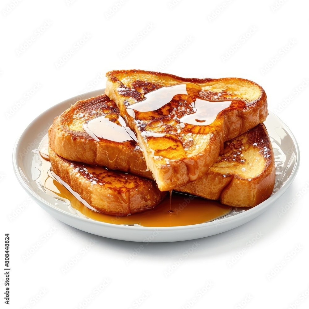 Buttery French toast, maple syrup, white background, Ai Generated Buttery French toast, maple syrup, white background, Ai Generated