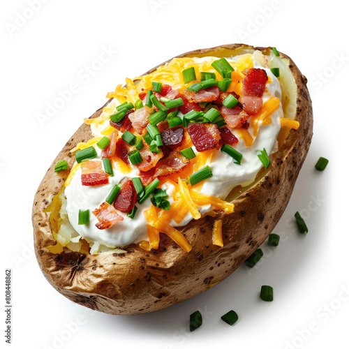 Loaded baked potato, isolated, delicious, Ai Generated photo