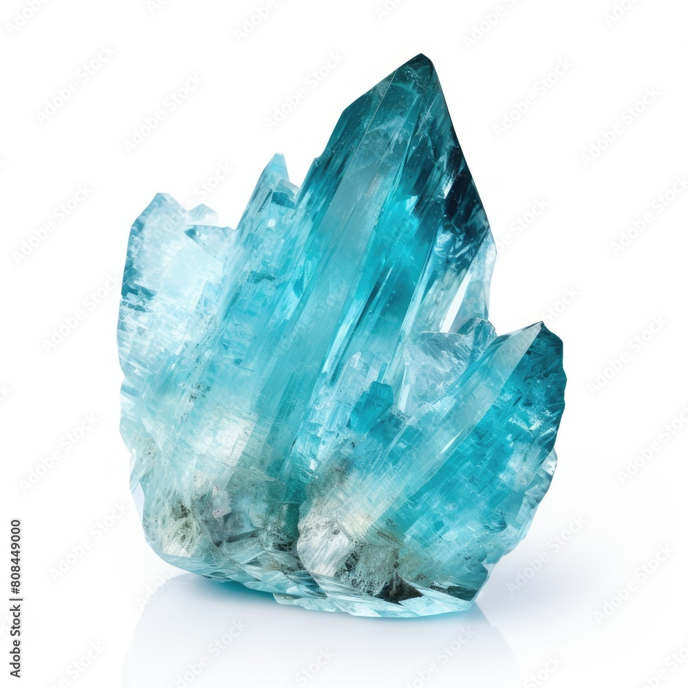 Fototapeta premium A polished aquamarine nugget with a soft blue hue and glossy finish, set against a white background, Ai Generated