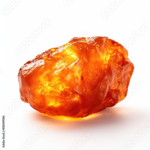A shiny fire opal nugget with vibrant orange hues and a glossy surface, isolated on a white background, Ai Generated
