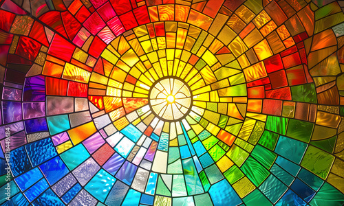 Stained-glass circle round geometric full color.