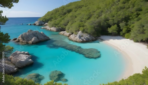 A secluded cove with turquoise waters