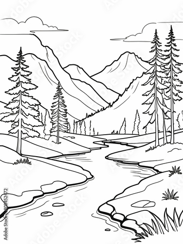 winter forest landscape coloring book style © Dhanushka