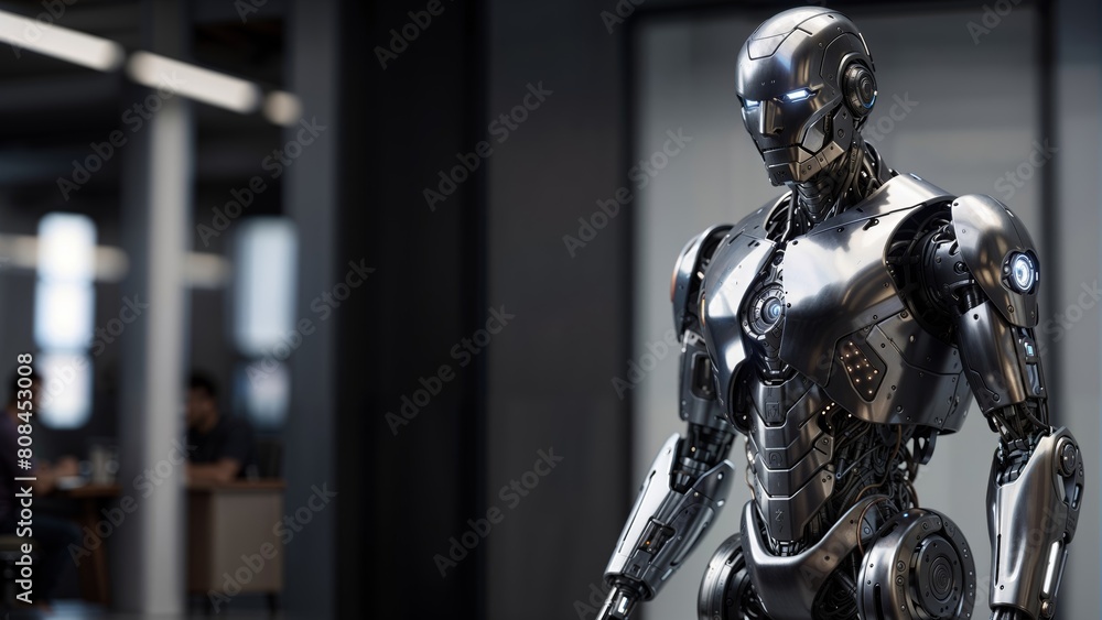 humanoid robot working in a modern office or coworking space humanoid robot working in a modern office or coworking space