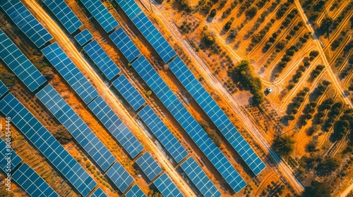 Harvesting Sunlight: Aerial View of Solar Panel Park in the Desert