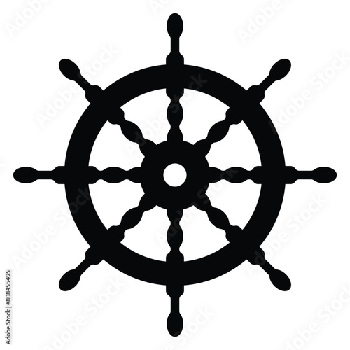 Ship steering wheel icon. Nautical Boat Captain wheel. Rudder boat silhouette. Handle timon. Maritime steer. Vector illustration.