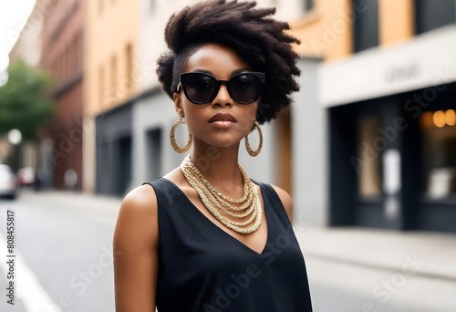 Fashionforward black woman posing in oversized sun (21)