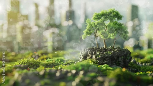 environment with green plant to solve the co2 emission. seamless looping overlay 4k virtual video animation background photo