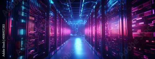 server rack in neon light photo