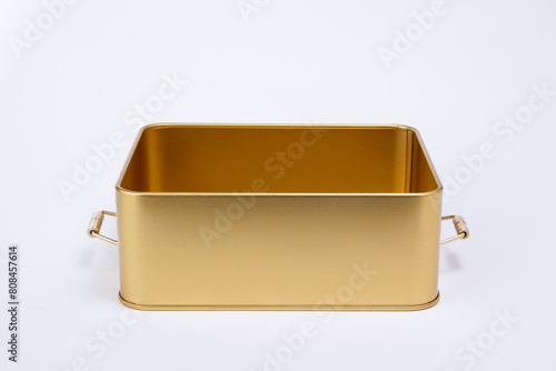 Metal gold container box isolated on white background